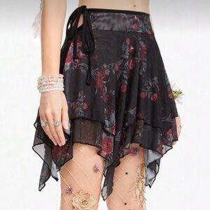 Fairycore Asymmetrical Hem Floral Adjustable Tie-Side Pattern Skirt